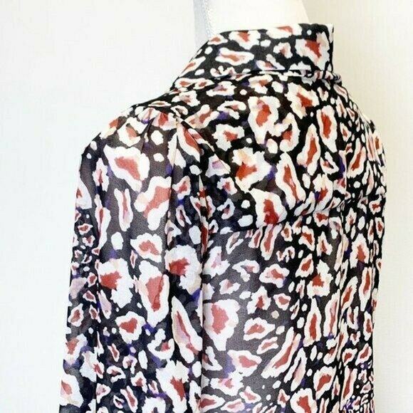 Chloe Oliver Printed Popover tie neck Blouse Multicolor Sz s long sleeve ruffle - Picture 12 of 13